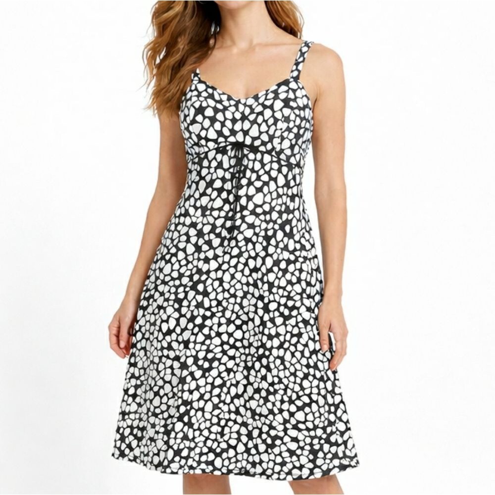 Abstract Print A-Line Sundress Empire Waist Sleeveless Black White Size 6 NEW
